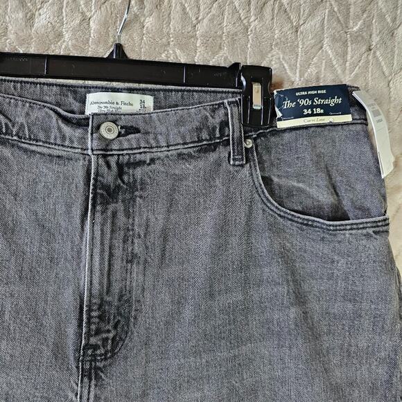 Abercrombie & Fitch Curve Love 90s Straight Jeans Womens 18 34" Gray Relaxed - Picture 7 of 8